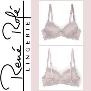 Rene Rofe Lingerie Extreme Push Up Pastel Pink/Nude Floral Lace Bra 36C